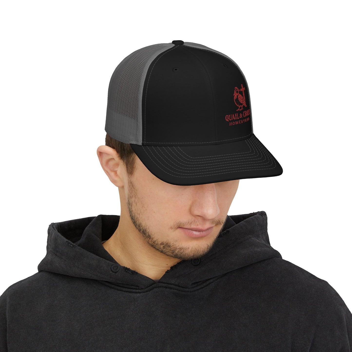 Embroidered Trucker Cap - Quail and Cross Homestead Design