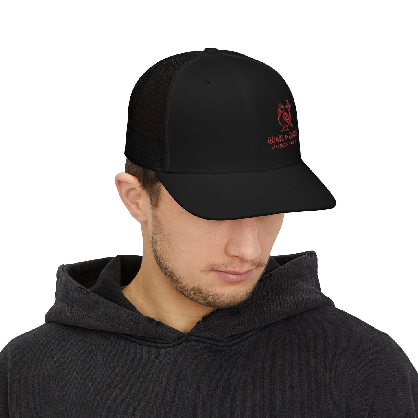 Embroidered Trucker Cap - Quail and Cross Homestead Design