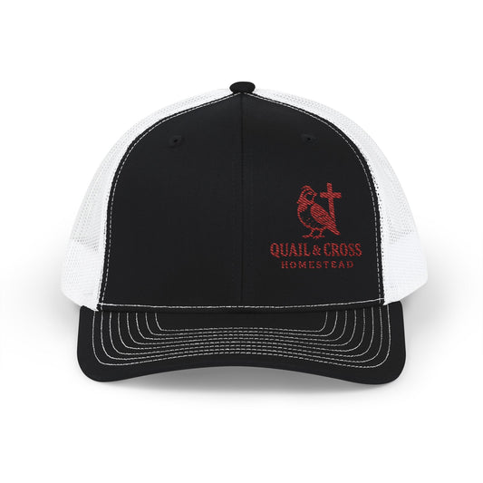 Embroidered Trucker Cap - Quail and Cross Homestead Design
