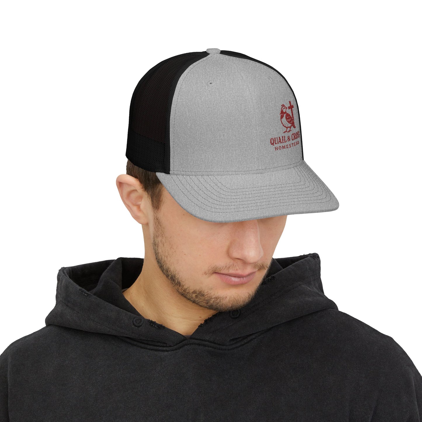 Embroidered Trucker Cap - Quail and Cross Homestead Design