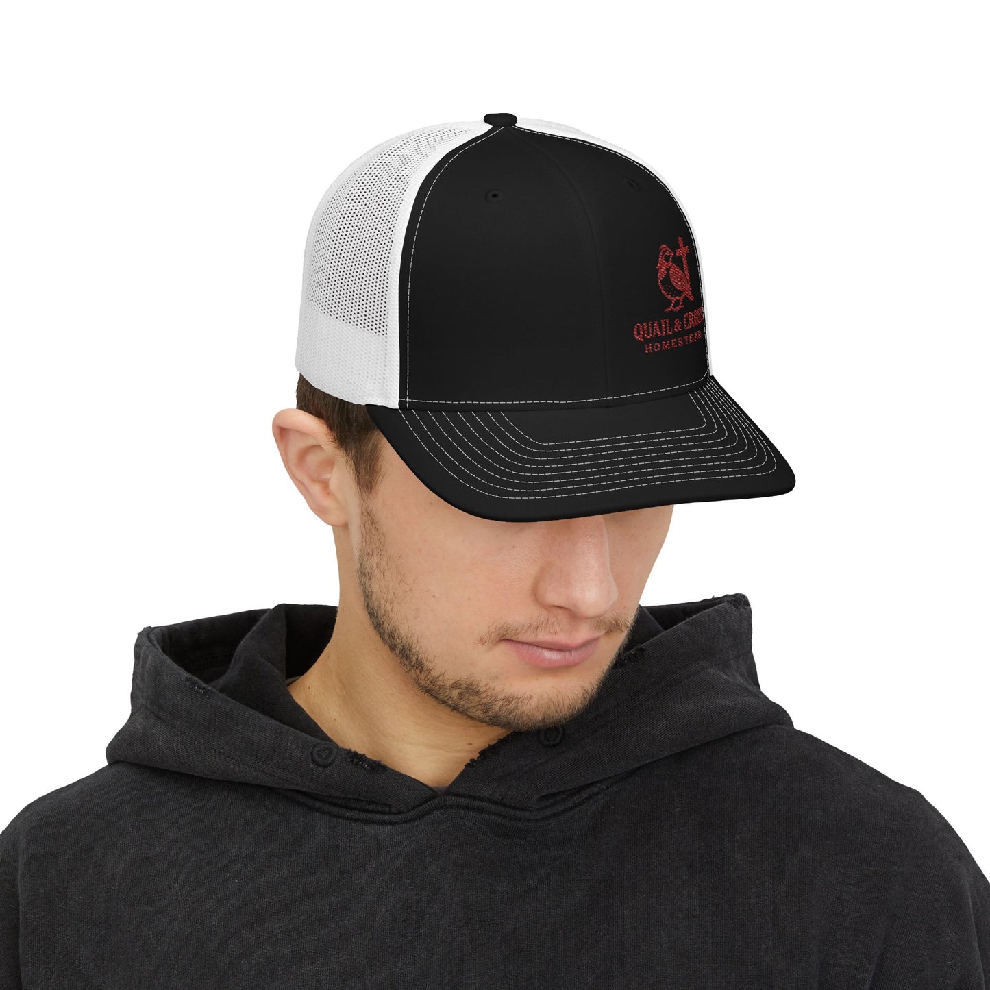Embroidered Trucker Cap - Quail and Cross Homestead Design