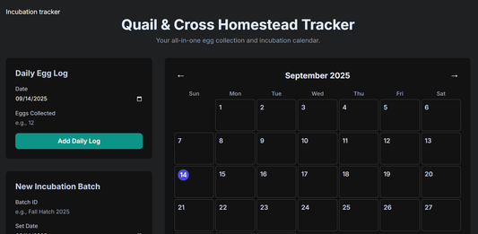 quail and cross homestead incubation tracker